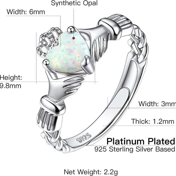 925 Sterling Silver Good Luck Celtic Twisted Knot/Claddagh Heart Birthstone Ring - Picture 6 of 6
